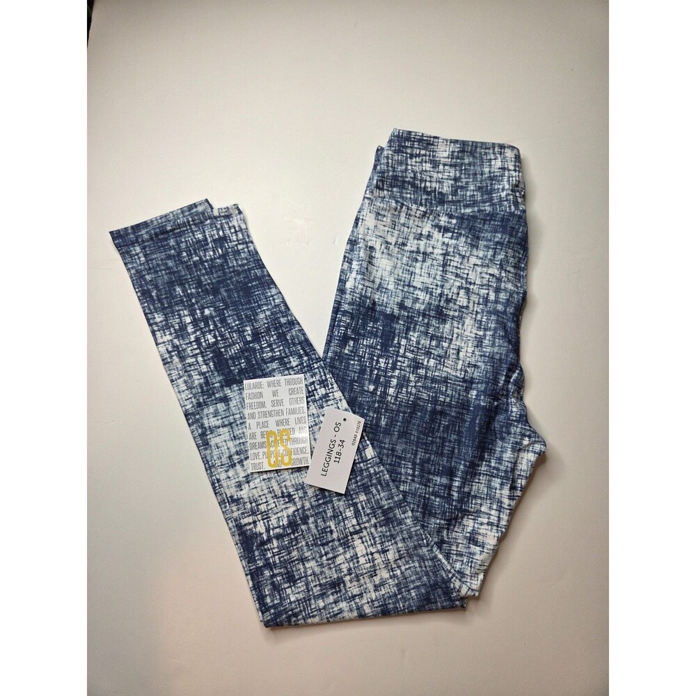 LuLaRoe OS One Size 2-10‎ Leggings Blue Cross Hatch Print Buttery Soft
